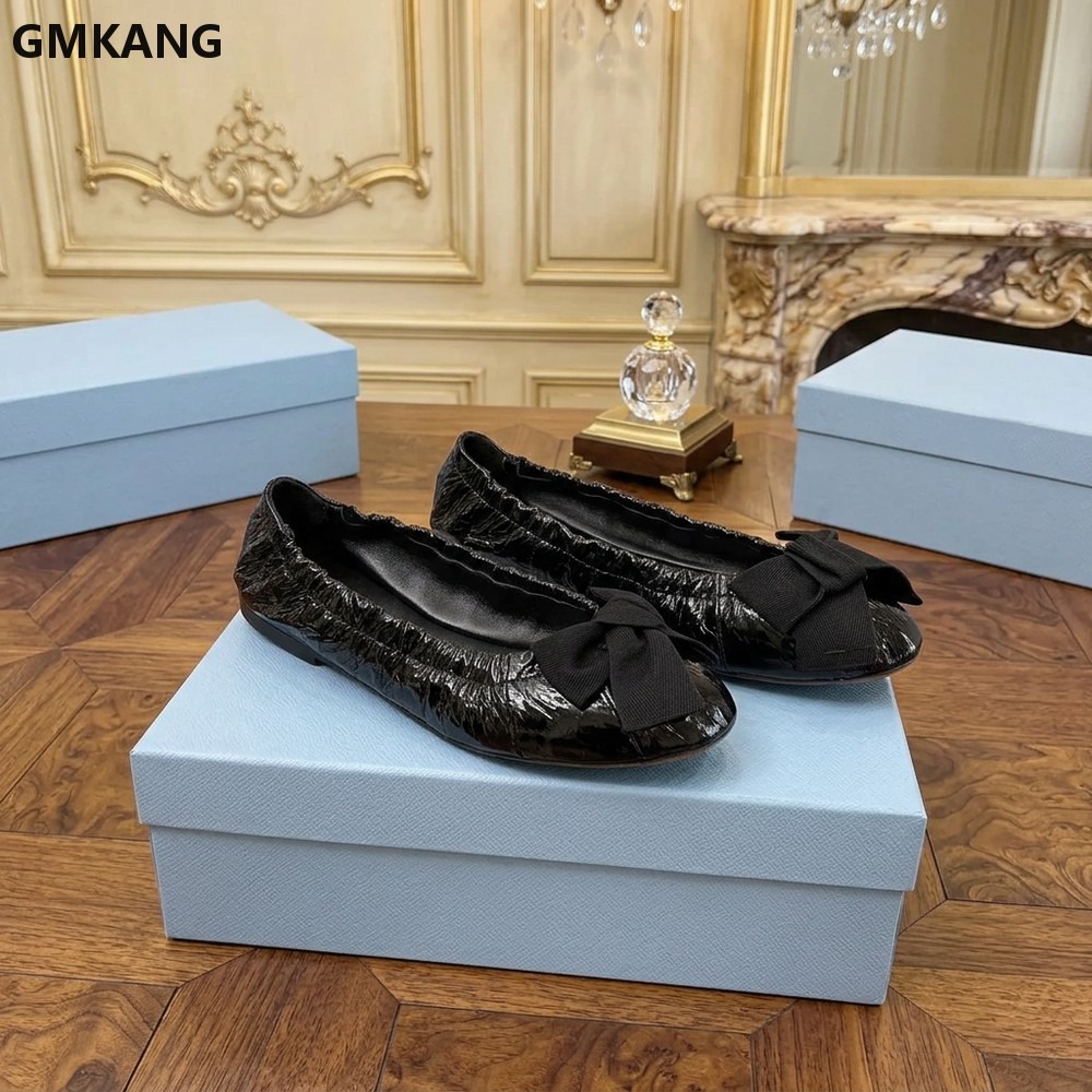 Leather Work Women Shoes - Women's Ballet Flats Bow Pleated Casual