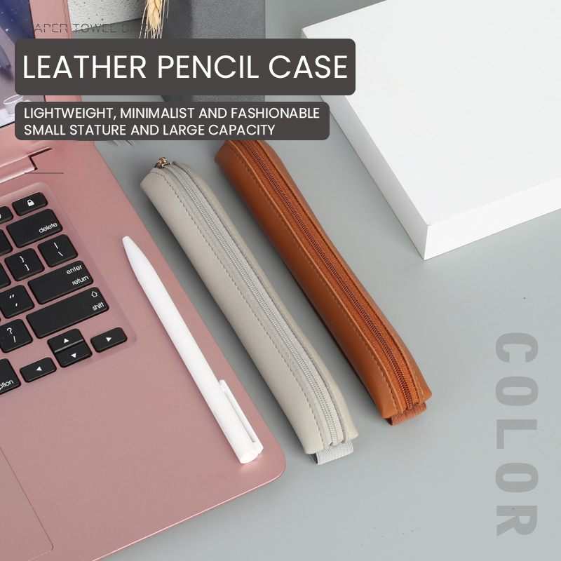 Leatherwork Books - Pu Leather Pen Holder Zippered Pencil