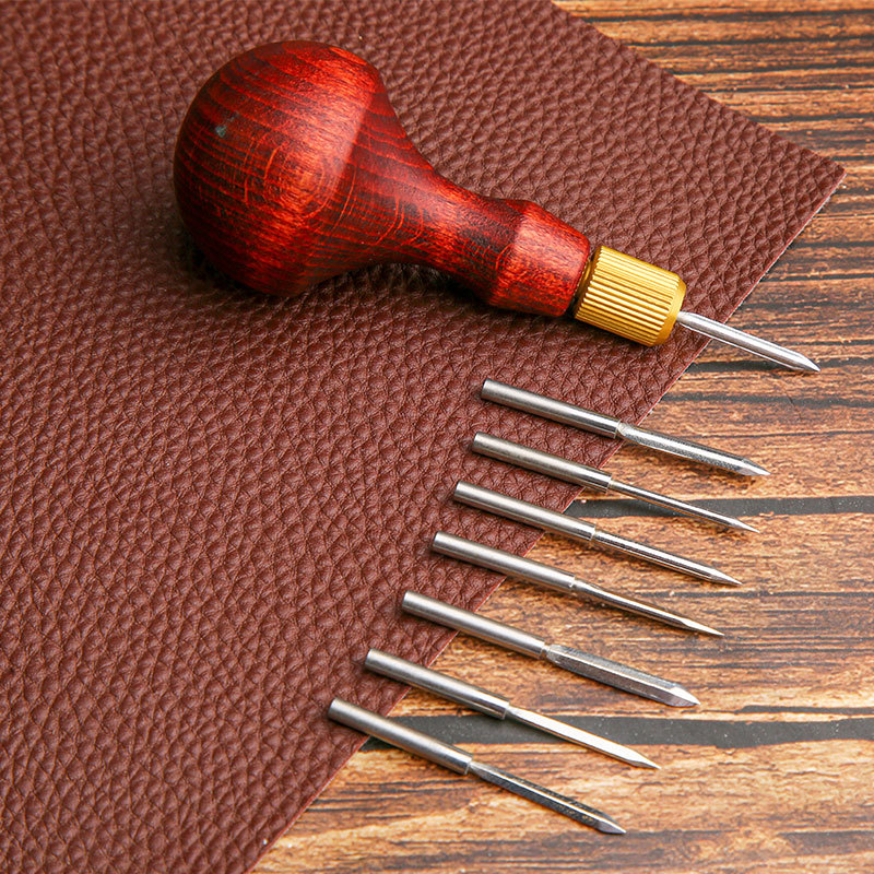 Leather Punch Revolving - 1Set DIY Leather Punch Awl Wood