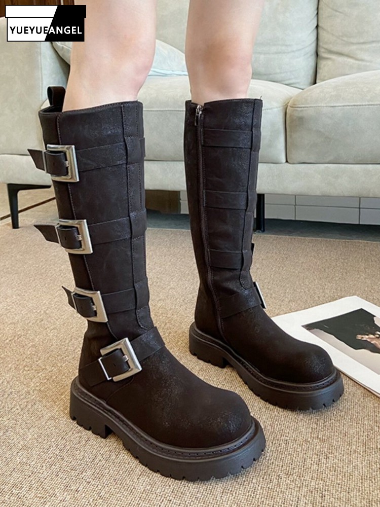Fashion Women Multi Buckle Kne - đánh giá và giá Leather Work Women Shoes