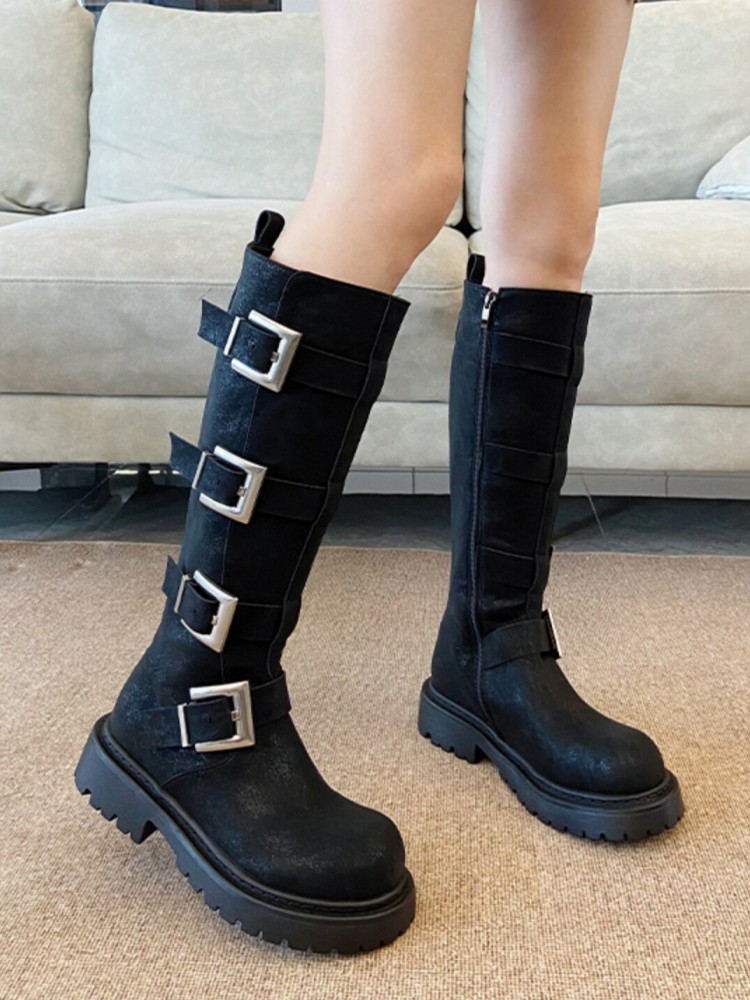 Fashion Women Multi Buckle Kne - đánh giá và giá Leather Work Women Shoes