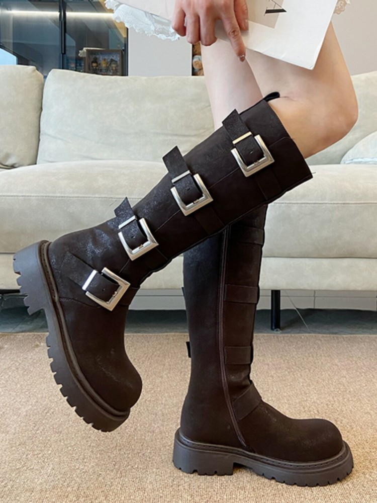 Fashion Women Multi Buckle Kne - đánh giá và giá Leather Work Women Shoes