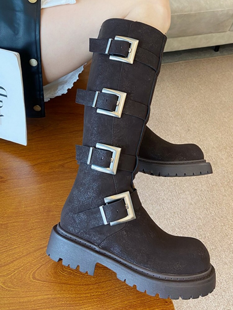 Fashion Women Multi Buckle Kne - đánh giá và giá Leather Work Women Shoes