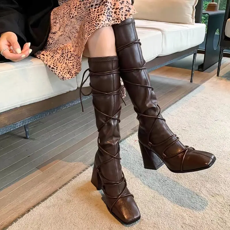 Autumn Winter Leather Strap Kn - đánh giá và giá Leather Work Women Shoes
