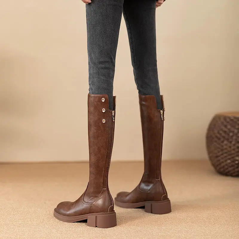 Autumn Winter Middle Heel Ladi - đánh giá và giá Leather Work Women Shoes