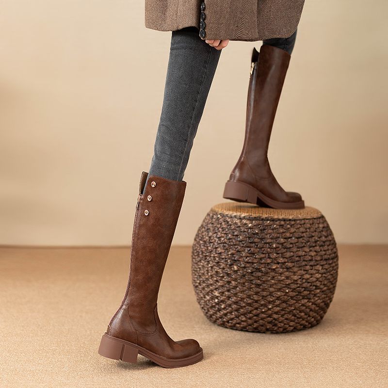 Autumn Winter Middle Heel Ladi - đánh giá và giá Leather Work Women Shoes